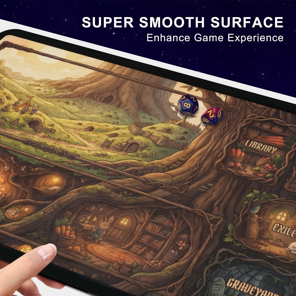 Fantasy Forest Rabbit Treehouse Playmat, Gaming Mat